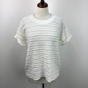 LOFT White Short Sleeve Textured Stripe Tee